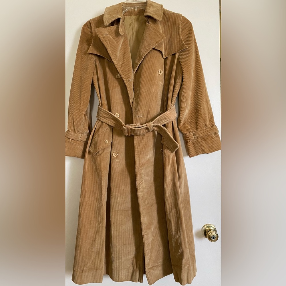 Women's Tan Corduroy Trench Coat - Classic Belted Style